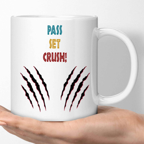Volleyball Lover's Gift, Christmas Present for a Brother - Pass. Set. Crush, Navy and Colours on 11 Oz White Ceramic Coffee Mug Volleyball Lover's Gift, Christmas Present for a Brother - Pass. Set. Crush, Navy and Colours on 11 Oz White Ceramic Coffee Mug