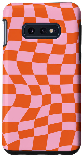 Galaxy S10e Pink and Orange Checkerboard Groovy Preppy Aesthetic Case