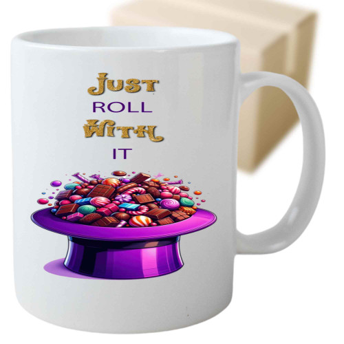 Skater Gift Idea- Just Roll with It - Winged Roller Skate Quote - - Gift for Skate Lovers 11 Oz White Ceramic Coffee Mug