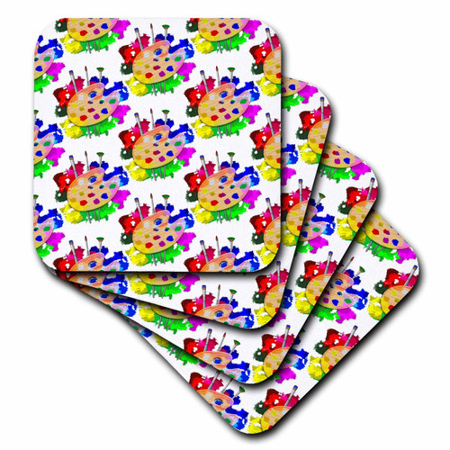 3dRose A Painter Art Palette with Art Brushes and Paint Pattern. - Coasters (CST_351526_2)