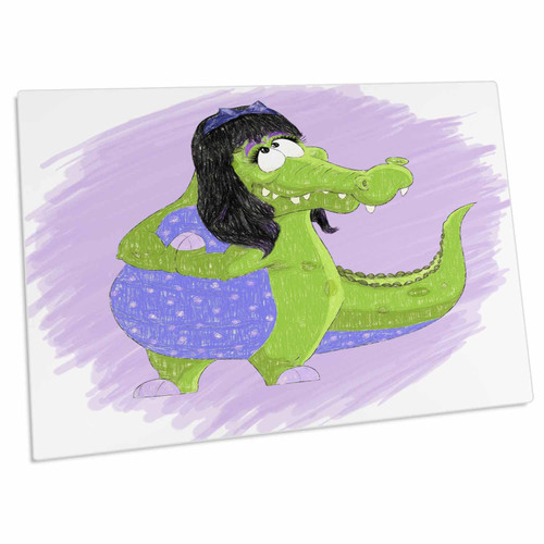 3dRose Cute Girly Alligator with a Purple Hair Bow in Crayon... - Desk Pad Place Mats (dpd-240162-1)