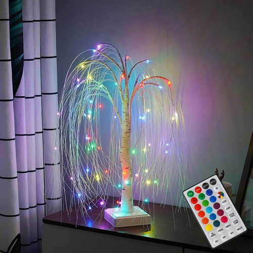 LED Willow Tree Night Light Colorful Christmas Table Lamp Light Up Willow Trees Decor Xmas Tree Lamp 18 Color Changing LED Willow for Home Bedroom Wedding Christmas Indoor Decor Night Light (A)