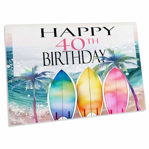 3dRose Happy 40th Birthday with an Ocean Wave and Surfboards - Desk Pad Place Mats (dpd-382061-1)