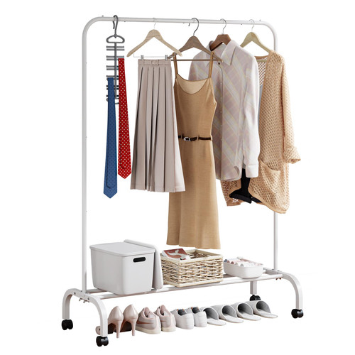 Jophaiipy Garment Rack on Wheels,Movable Clothing Rack with Bottom Shelf Garment Rack for Hanging Clothes,Multi-functional Rolling Clothing Storage Rack, Christmas Gift Clothes Rack Organize White