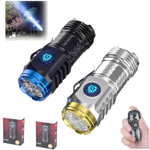 Three-Eyed Monster Mini Flashlight, Three-Eyed Monster Mini Flash Super Power Flashlight, Strong Light Portable Rechargeable Flashlight, Portable Mini Strong Light LED Flashlight (Black+Sliver)