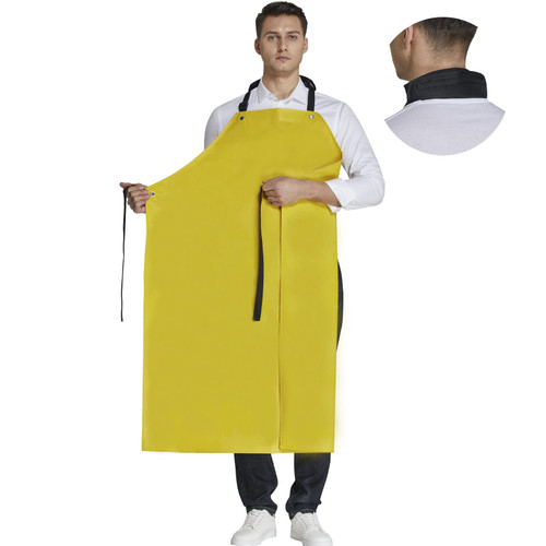 RECECASA Rubber Waterproof Apron Butcher Heavy Duty -Oil Chemical Resistant Thick Work Safety Gardening Aprons - Best for Cleaning Fish, Dog Grooming, Lab Work, DishWashing (Yellow, L)