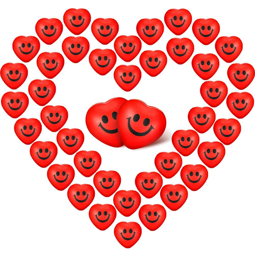 Blulu 50 Pieces Valentine Heart Stress Balls Bulk Red Smile Face Stress Balls, Heart Shaped Mini Foam Ball, Stress Relief Smile Balls for School Carnival Reward, Valentine Party Bag Fillers