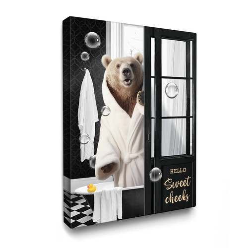 Luslya Funny Bear Bathroom Decor Wall Art Cute Bear in Bathtub Painting Black and White Bathroom Animals Wall Decor Framed Poster for Bathroom Toilet Decoration 12x16 inch