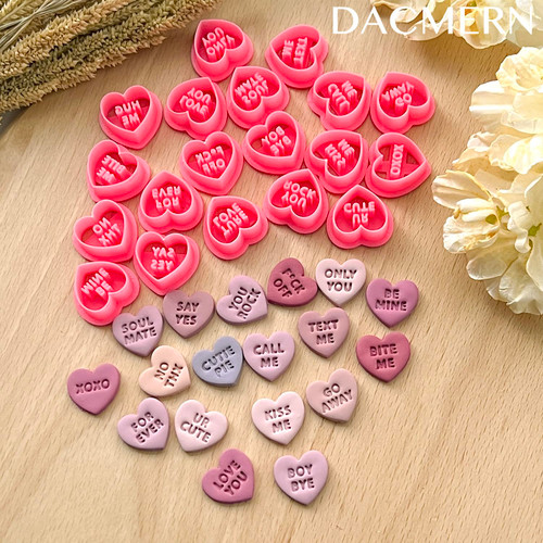 Dacmern Valentines Day Polymer Clay Cutters - 20Pcs Heart Shaped Clay Cutters for Earrings Making, Valentine's Clay Earring Cutters, Valentine Conversation Clay Cutters Studs