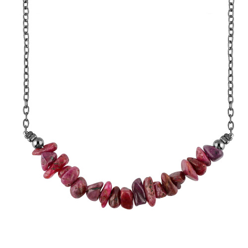Natural Ruby Chips Bar Necklace, Energy Healing Crystals, Birthday, Gift for Her, Gemstone Jewelry 18 inch AA+ Quality (Ruby)