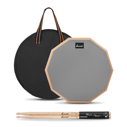 Sovvid 12 Inches Drum Pad and 5A Drum Sticks, Double Sided Snare Drum Practice Pad for Drummers, Silent Practice Drum Pad for Adults and Kids with Storage Bag - Gray
