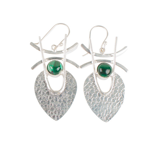 Natural Gemstones 925 Sterling Stamped Silver Round Stone Earrings Elegant Handcrafted Jewelry for Women All Occasions (Malachite)