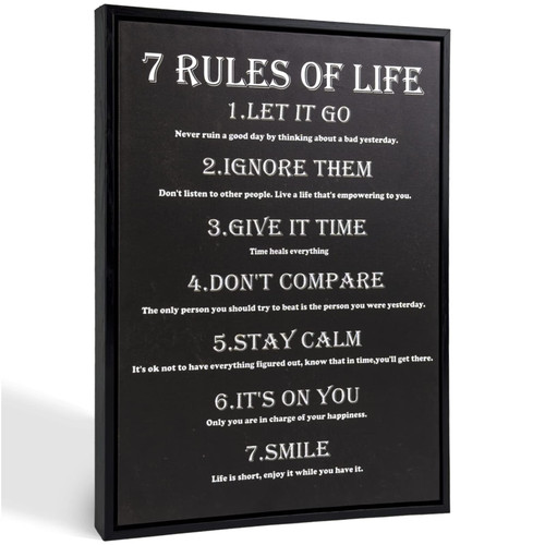 CRYUWOX 7 Rules of Life Inspirational Wall Art Framed Motivational Wall Art for Office 7 Rules of Life Quotes Wall Decor Positive Affirmations Wall Decor Black Art Wall Decor 12x16 Inch