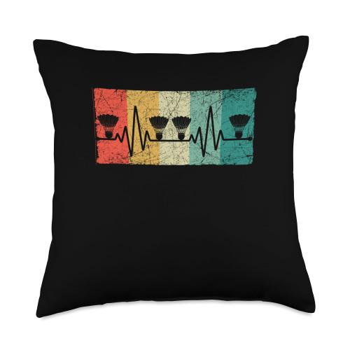 Badminton Player Heartbeat Shuttlecock Pulse Sports Athlete Throw Pillow