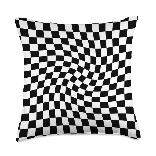 Checkerboard Pattern Picnic Party Checkerboard Pattern White and Black Twirl Check Print Throw Pillow, 18x18, Multicolor