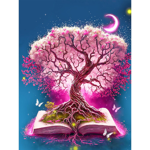 EOBROMD Moon Tree Diamond Art Painting Kits for Adults, Tree in The Book 5D Diamond Painting Kits for Kids Beginners, DIY Paint with Full Drill Diamond Dots for Home Wall Art Decor 12x16inch