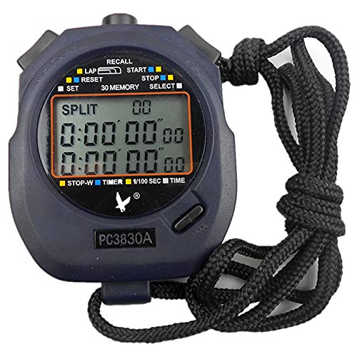 Sports Stopwatch Timer Lap Split Memory Digital Stopwatch, Countdown Timer Pace Mode 12/24 Hour Clock Calendar with Alarm, 3 Rows Display Large Screen?3 Rows 60 Laps [with Button Battery]