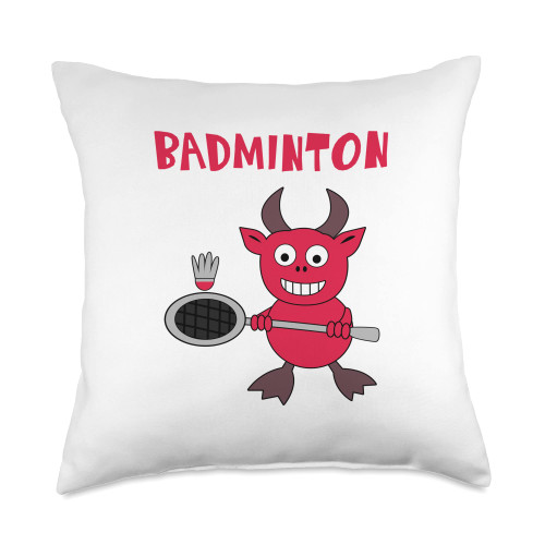 Badminton Player Gift Idea Badminton Shuttlecock Devil Badminton Player Shuttlecock Sports Smash Throw Pillow, 18x18, Multicolor