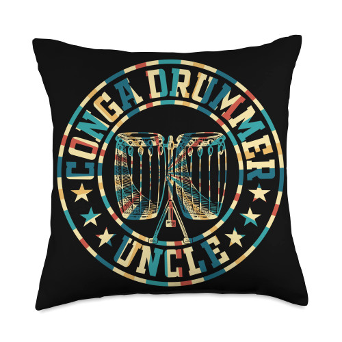 Conga Player Uncle Conga Drummer Family Drummer Uncle Musician Drum Playing Congas Throw Pillow, 18x18, Multicolor