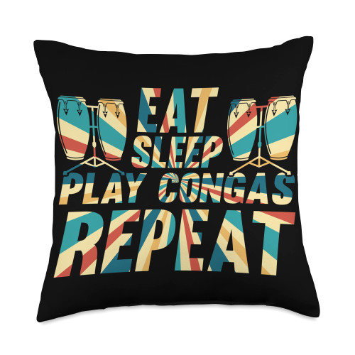 Conga Drum Instruments Conga Lover Eat Sleep Play Repeat Drummer Conga Instruments Throw Pillow, 18x18, Multicolor