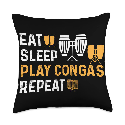 Conga Drum Player Conga Musician Eat Sleep Play Repeat Drummer Conga Music Player Throw Pillow, 18x18, Multicolor