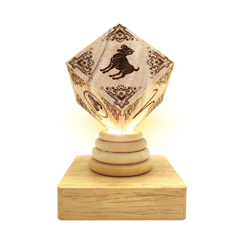 Hometu Decor Desk Lamp Ornament for Table, Zodiac Constellation Totem Engraved Woooden Cube with LED Night Light Base for Bedside Bedroom Living-Room Yellow Light Aries