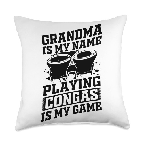 Conga Player Grandma Conga Drummer Family Grandma is My Name Playing Game Congas Musician Throw Pillow, 18x18, Multicolor