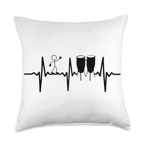 Conga Drums Conga Player Conga Musician Heartbeat Drums Funny Stick Figure Conga Player Throw Pillow, 18x18, Multicolor