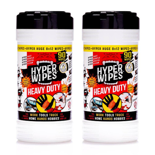 Hyper Wipes, 2 Pack Heavy Duty Hand & Tool Cleaning Wipes, 8"x12" Size Multi-Surface Cleaning Wipes, Degreasing, All Purpose Cleaner, Bathroom, Mechanic, Work Surface Wipes, 180 Count Canister Hyper Wipes, 2 Pack Heavy Duty Hand & Tool Cleaning Wipes, 8"x12" Size Multi-Surface Cleaning Wipes, Degreasing, All Purpose Cleaner, Bathroom, Mechanic, Work Surface Wipes, 180 Count Canister