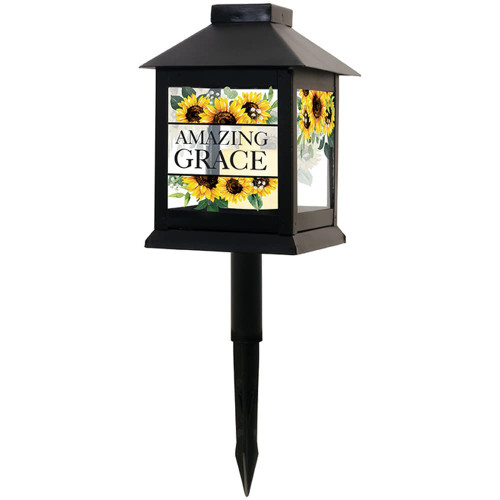 Carson Memorial Lantern Garden Stake with Flameless Candle - Sympathy Gift for Funeral - Loss of Loved One - Remembrance Pathway Lights for Outdoor Home Decor (Amazing Grace)