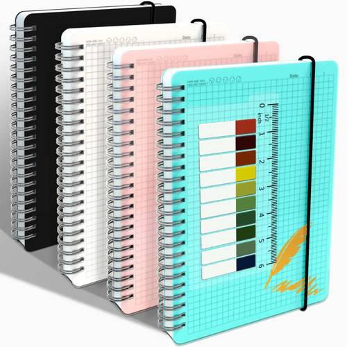 Yiozojio Graph Paper Notebook - 4 Pack B5 Spiral Journal Notebook with 100gsm Thick Paper 80 Sheets,Graph Notebook for School,Office and Drawing,7.6 x 10 inches (Blue,Pink,black,Transparent)