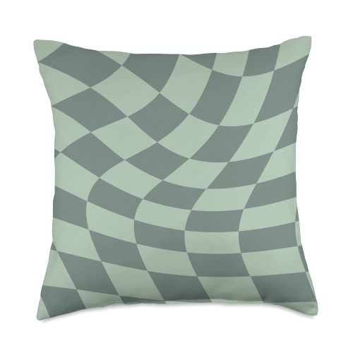 Light Gray Sage Green Checkerboard Cool Designs Light Gray Sage Green Checkered Swirl Pattern Throw Pillow, 18x18, Multicolor