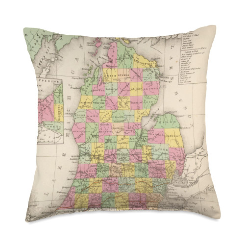 The Great Lake State Old Atlas Michigan Counties Map Throw Pillow, 18x18, Multicolor The Great Lake State Old Atlas Michigan Counties Map Throw Pillow, 18x18, Multicolor