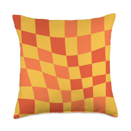 Orange Checkered Checkerboard Pattern Accessories Orange Checkered Checkerboard Pattern Throw Pillow, 18x18, Multicolor