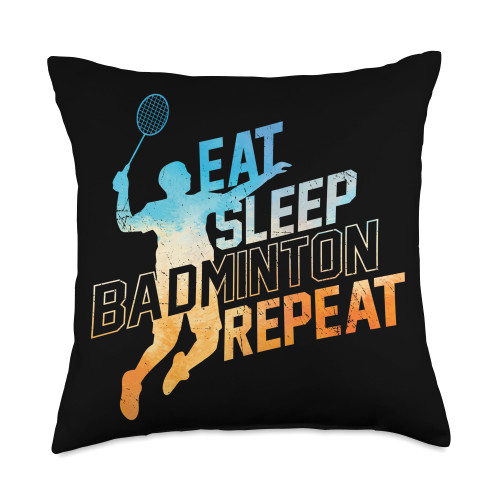 Shuttlecock Badminton Sets for Backyards Badminton Player Eat Sleep Badminton Repeat Shuttlecock Throw Pillow, 18x18, Multicolor