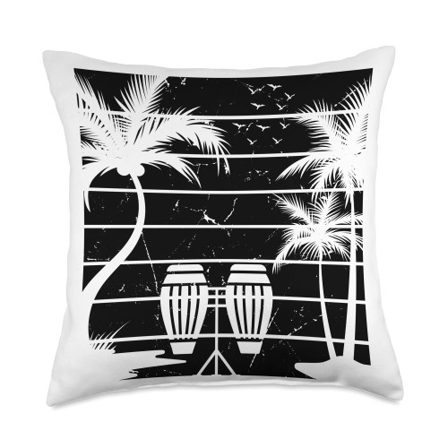 Conga Drum Instruments Conga Lover Retro Beach Drum Player Conga Musician Throw Pillow, 18x18, Multicolor
