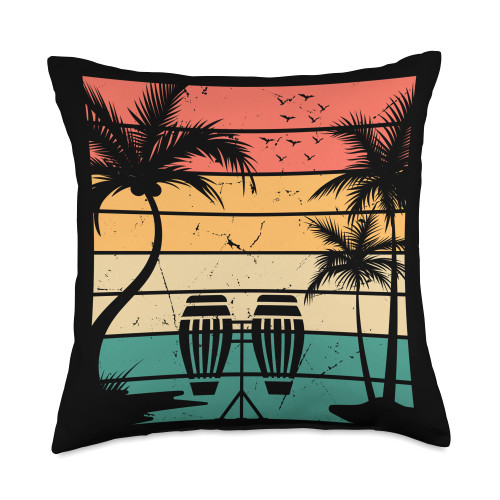 Conga Drum Instruments Conga Lover Retro Beach Player Drummer Conga Throw Pillow, 18x18, Multicolor
