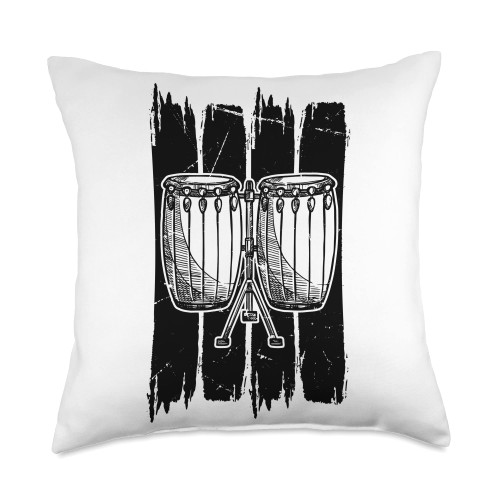 Conga Drum Instruments Conga Lover Retro Drum Lover Player Conga Instruments Throw Pillow, 18x18, Multicolor