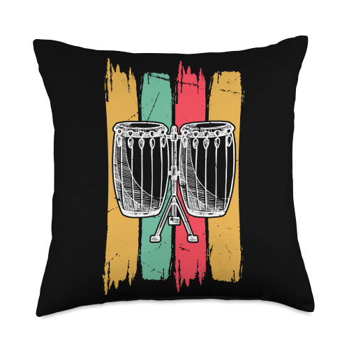 Conga Drum Instruments Conga Lover Retro Drum Music Player Conga Instruments Throw Pillow, 18x18, Multicolor