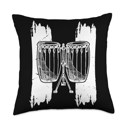 Conga Drum Instruments Conga Lover Retro Drums Player Music Conga Instruments Throw Pillow, 18x18, Multicolor
