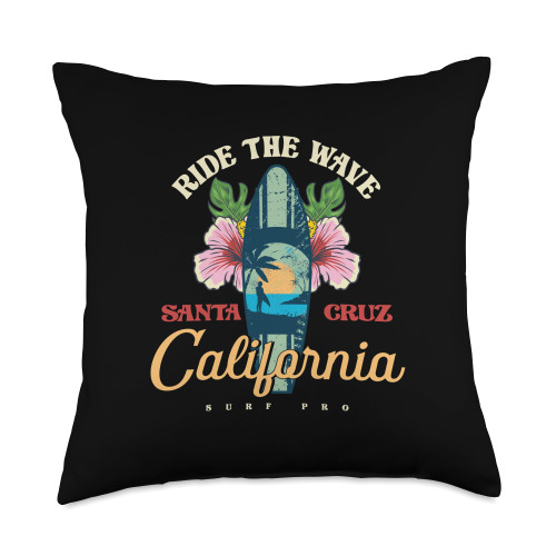 Ride Wave California Surfboard Surfing Surfer Gift Ride The Wave California | Surfboard Surfing | Surfer Throw Pillow, 18x18, Multicolor