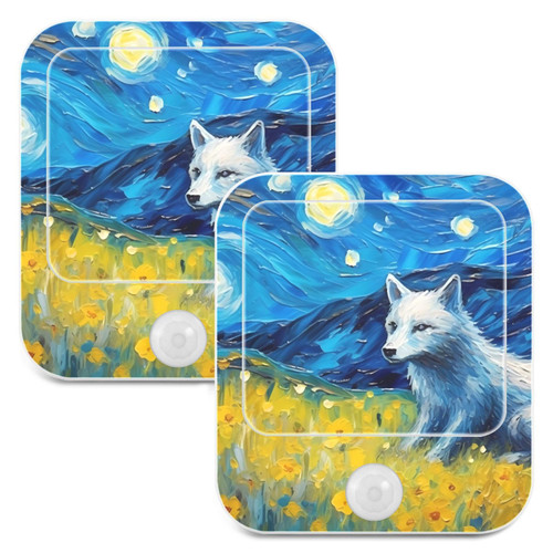 ZENWAWA White Fox Night Lights Motion Sensor & Dusk to Dawn Sensor Plug into Wall Night Lamp Dimmable Sleep Friendly 2 Pack