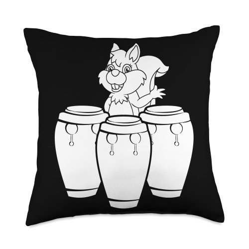 Conga & Squirrel Lover Conga Drummer Squirrel Congas & Squirrel Conga Drummer Lover Throw Pillow, 18x18, Multicolor
