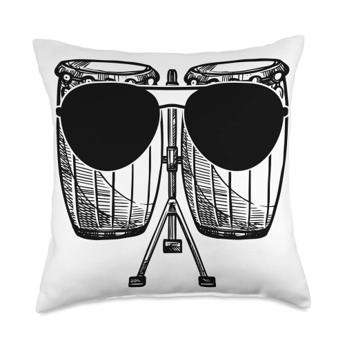 Cool Conga Musician Conga Music Drummer Sunglasses Instrument Cool Conga Drums Throw Pillow, 18x18, Multicolor