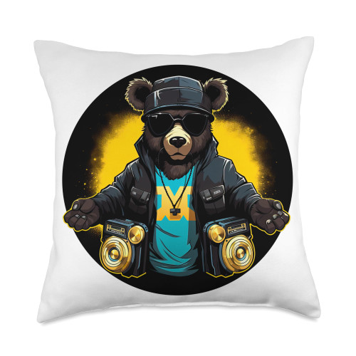 stylish teddy bears Teddy Photographer Camera Man Bear Throw Pillow, 18x18, Multicolor