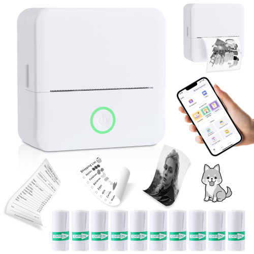 Thermal Mini Printer, Portable Inkless Sticker Maker, Bluetooth Printer for Phone, Wireless Label Printer with Tape, Free Cut Small Pocket Printer for Notes&Children DIY, Compatible with iOS&Android