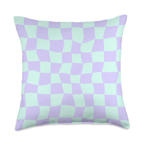 Swirl Aesthetic Pattern Co. Wavy Checkered Lilac and Mint Green Checkerboard Pattern Throw Pillow, 18x18, Multicolor