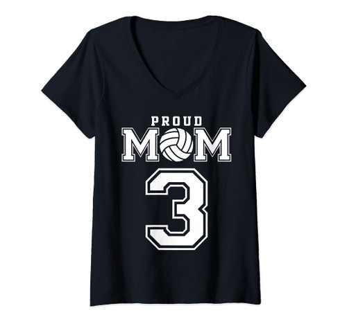 Womens Custom Proud Volleyball Mom Number 3 Personalized Women V-Neck T-Shirt