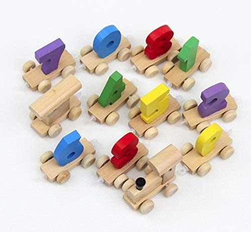 Wooden Train Set - Colorful Number Toy - Classic Wooden Toddler Toy (Train with Figures) - Baby Kids Wooden Train Toy Numer 0-9 Games Preschool Early Educational Toys for Children