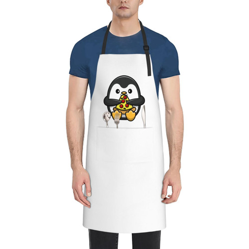 LIFANGMI Cute Penguins Eat Pizza Apron For Men Women Waterproof With Pockets Bib Apron Kitchen Cooking Apron Adjustable Aprons For Cooking